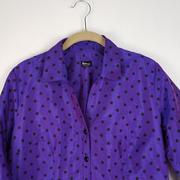 Beluva Button Up Top Retro 3/4 Sleeve Iridescent Purple Polka Dot Size Small - Picture 4 of 7